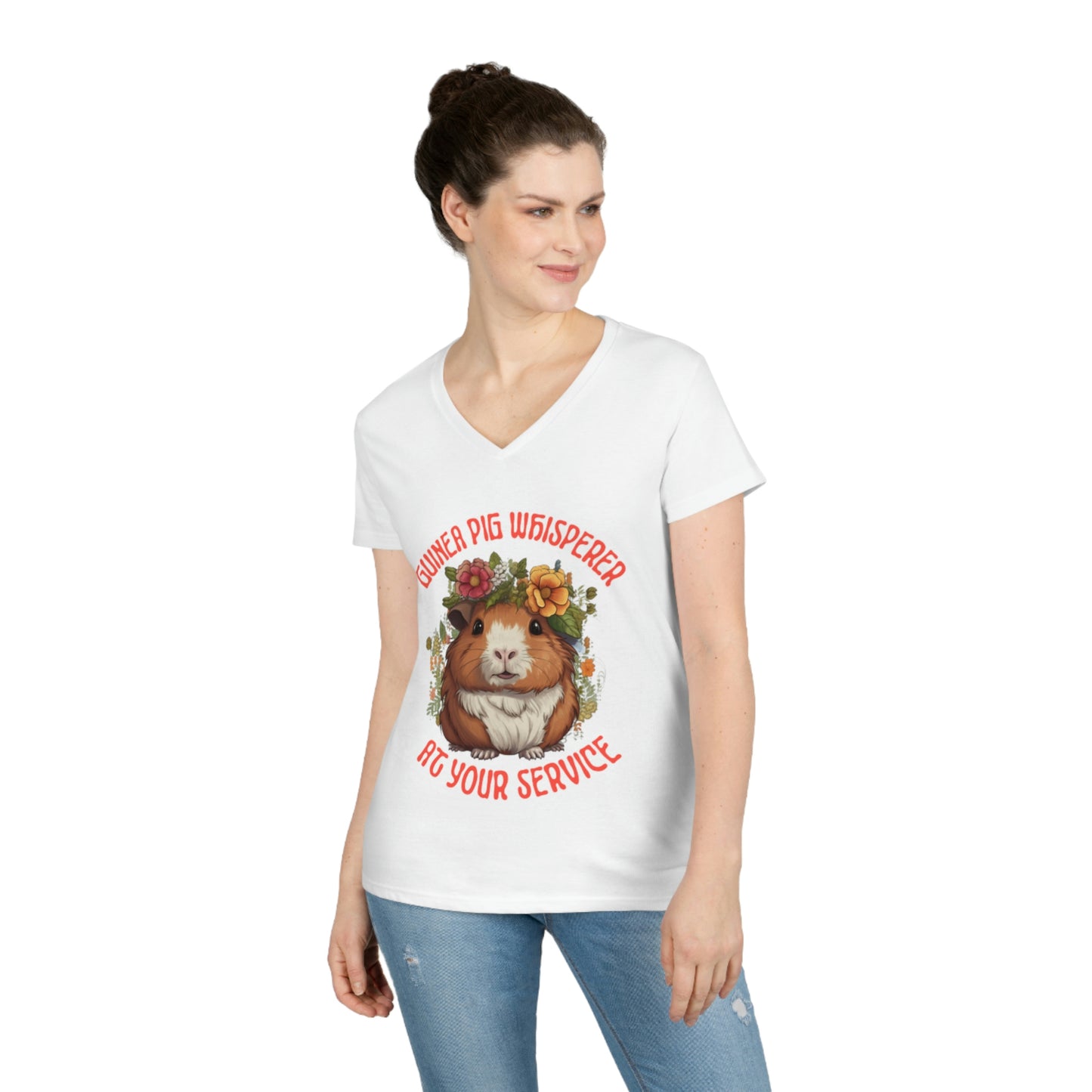 Ladies' V-Neck T-Shirt tee Guinea Pig Theme