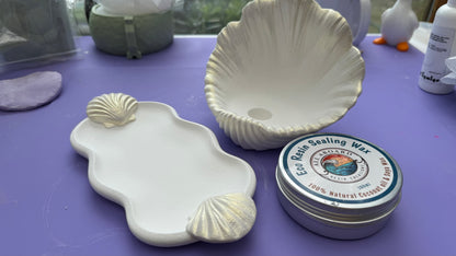 White and  Gold Tray and Candle Holder