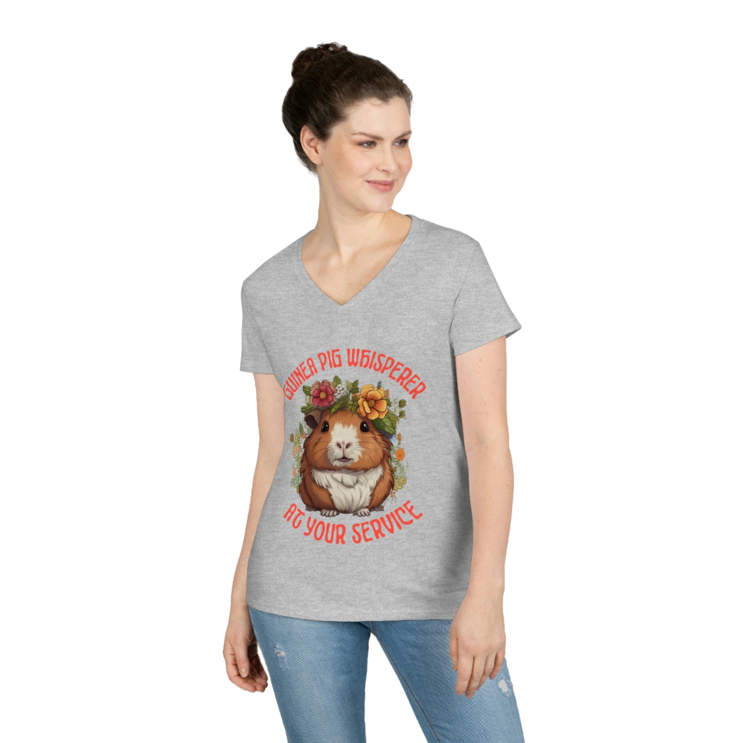 Ladies' V-Neck T-Shirt tee Guinea Pig Theme