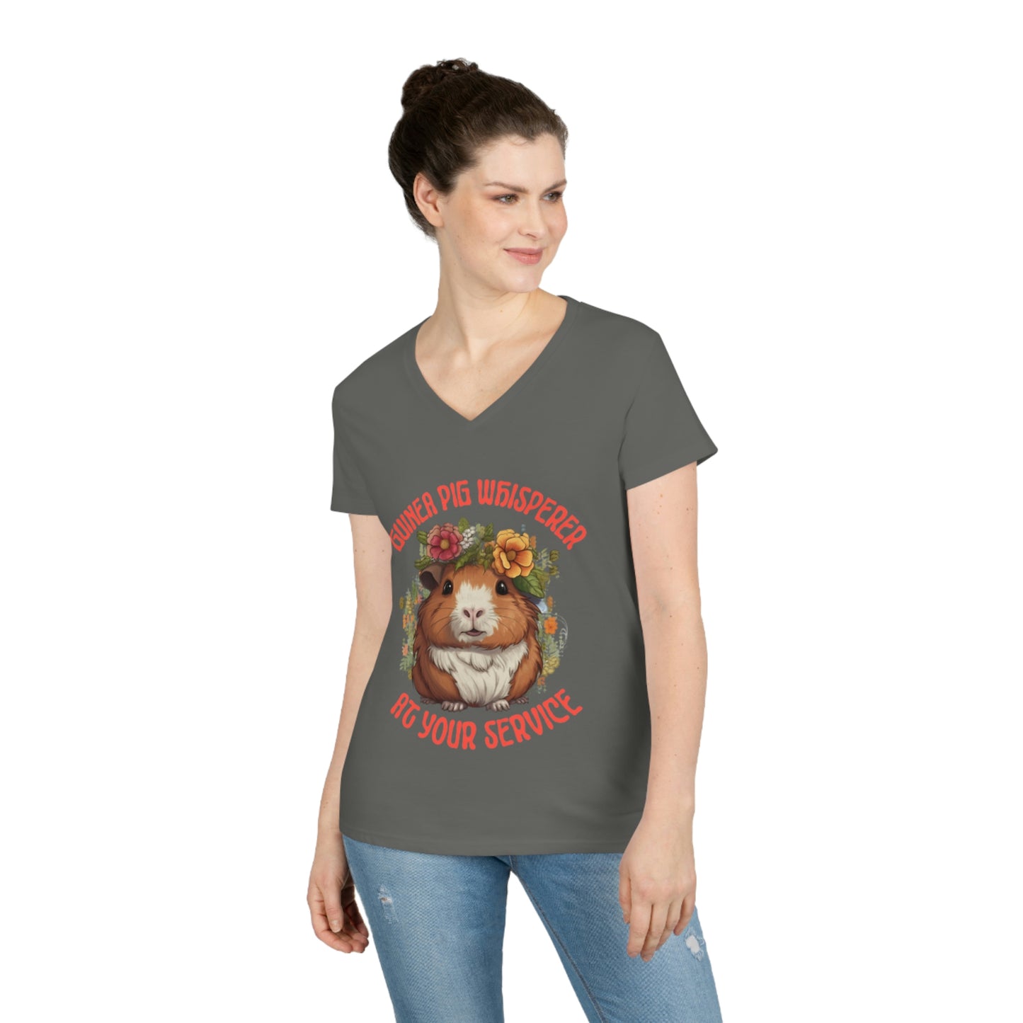 Ladies' V-Neck T-Shirt tee Guinea Pig Theme