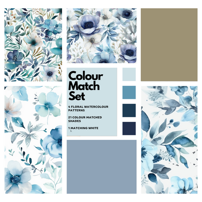 Seamless Floral Blue Matchup Set - Printable & Tileable DIGITAL DOWNLOAD