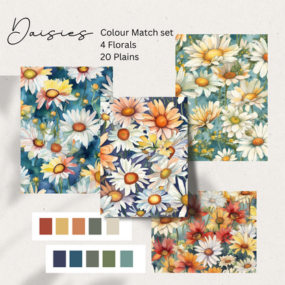 Seamless Daisies Matchup Set - Printable & Tileable DIGITAL DOWNLOAD