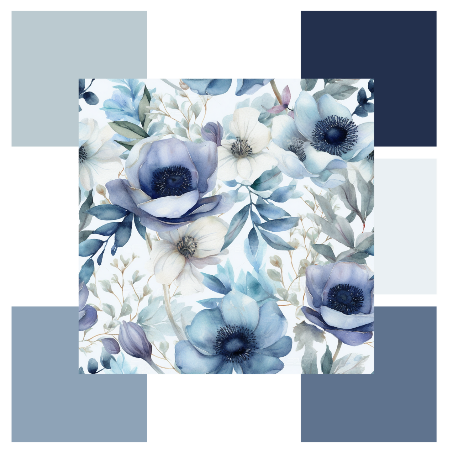 Seamless Floral Blue Matchup Set - Printable & Tileable DIGITAL DOWNLOAD