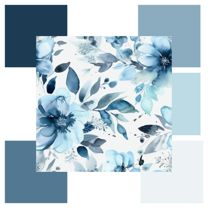 Seamless Floral Blue Matchup Set - Printable & Tileable DIGITAL DOWNLOAD