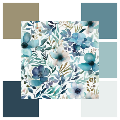 Seamless Floral Blue Matchup Set - Printable & Tileable DIGITAL DOWNLOAD